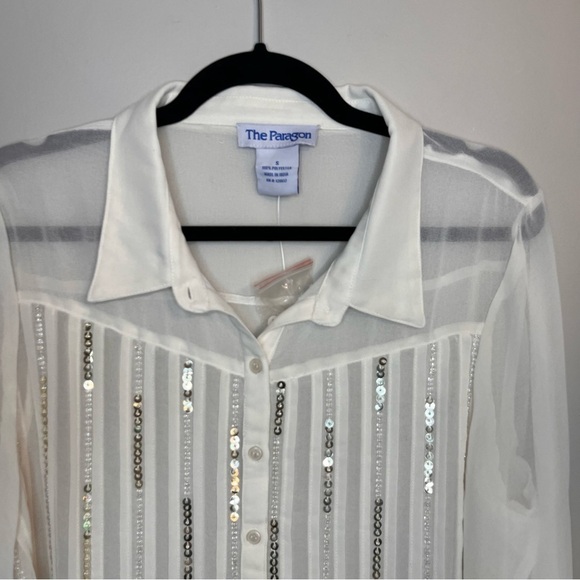 NWOT The Paragon White Sheer Sequin Blouse – Size S - Picture 3 of 7